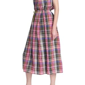 Anthropologie Corey Lynn Calter Cotton Chris Plaid Midi Skirt Pink Green Size M